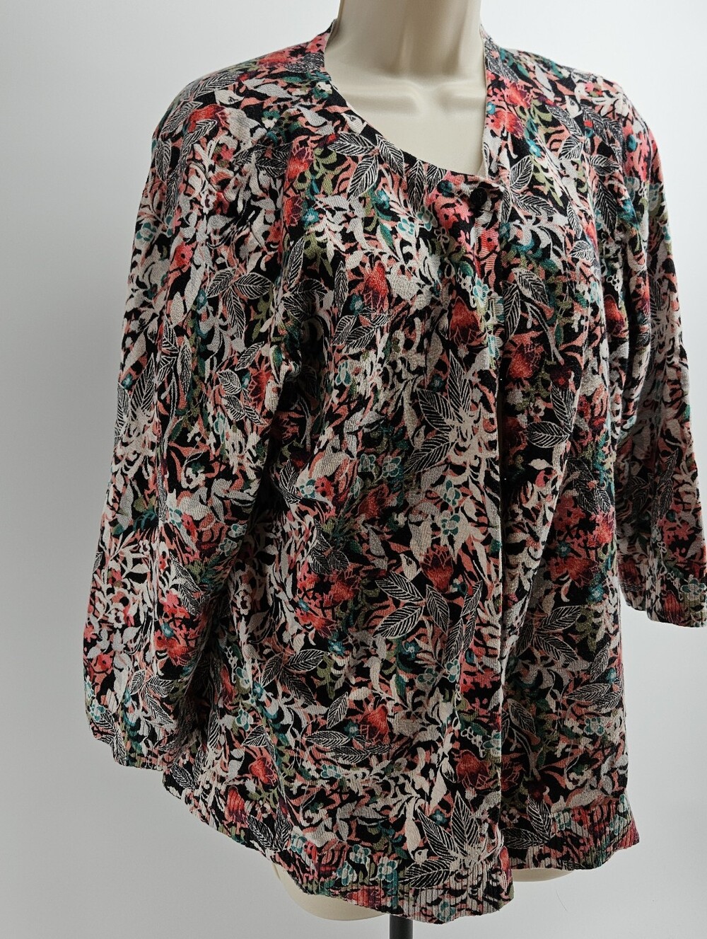 Christopher & Banks XL Floral Cardigan 100% Cotton 3/4 Sleeve Multicolor